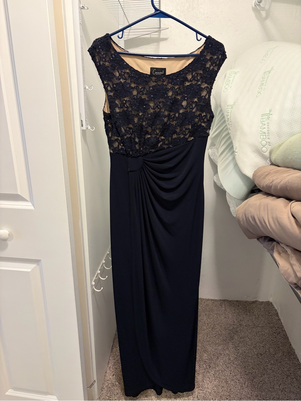 connected apparel Navy Lace Bodice Maxi Dress